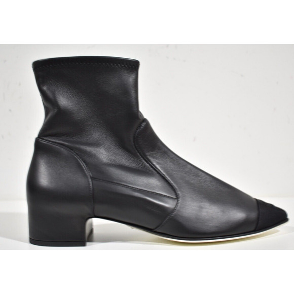 Chanel 21C Black Stretch Lambskin CC Pointed Toe Zipper Ankle Short Boots 40 - Picture 3 of 10